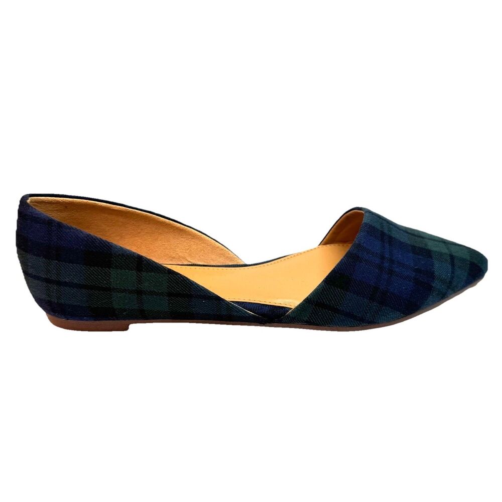 J Crew Slip on Pointed Toe Green & Blue Plaid Shoes 6.5 - Picture 6 of 9